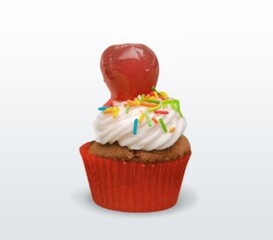 Tasty butter cream cup cake muffin on the desk