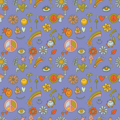 teenage seamless 70s retro floral pattern hippie