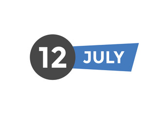 july 12 calendar reminder. 12th july daily calendar icon template. Vector illustration 
