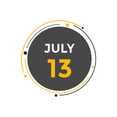 july 13 Calendar icon Design. Calendar Date 13th july. Calendar template 
