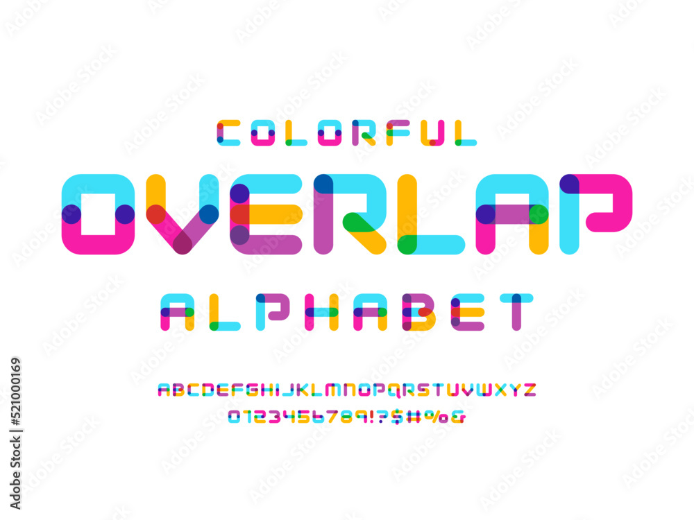 Fototapete overlay colors alphabet design with uppercase, numbers and symbols