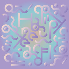 Background illustration with Happy New Year text in abstract symbols.