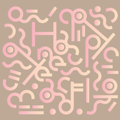 Background illustration with Happy New Year text in abstract symbols.