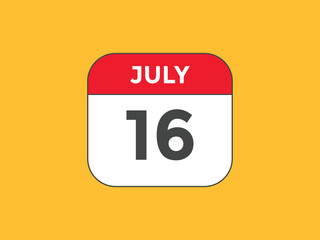 july 16 Calendar icon Design. Calendar Date 16th july. Calendar template 
