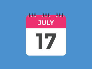 july 17 calendar reminder. 17th july daily calendar icon template. Vector illustration 
