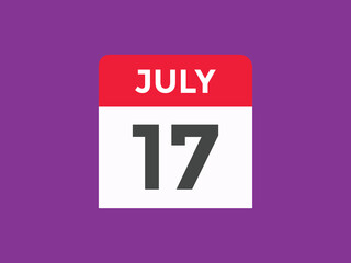 july 17 calendar reminder. 17th july daily calendar icon template. Vector illustration 
