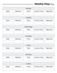 Weekly step log,  Weekly walking log