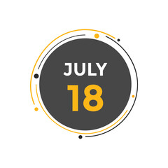 july 18 calendar reminder. 18th july daily calendar icon template. Vector illustration 
