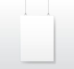 Hanging Poster White Blank Mockup Clipped Empty Canvas Sheet Showcase Template