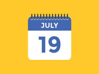 july 19 calendar reminder. 19th july daily calendar icon template. Vector illustration 
