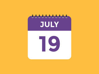 july 19 Calendar icon Design. Calendar Date 19th july. Calendar template 
