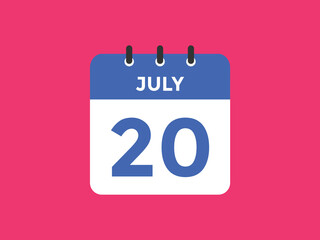 july 20 calendar reminder. 20th july daily calendar icon template. Vector illustration 

