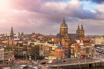 Gordijnen Amsterdam, Netherlands Old Town Cityscape © SeanPavonePhoto