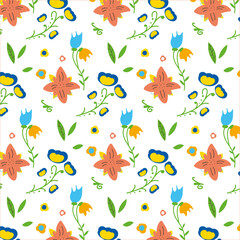 Fototapeta na wymiar Seamless pattern floral and plants abstract hand drawn background