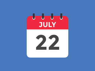 july 22 calendar reminder. 22th july daily calendar icon template. Vector illustration 
