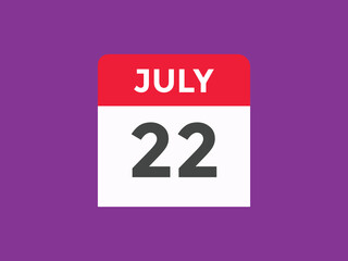 july 22 Calendar icon Design. Calendar Date 22th july. Calendar template 
