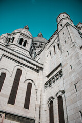 A bottom view of the Basilica of Sacré Coeur de Montmartre, Paris, France.