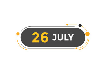 july 26 Calendar icon Design. Calendar Date 26th july. Calendar template 
