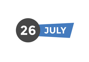 july 26 Calendar icon Design. Calendar Date 26th july. Calendar template 
