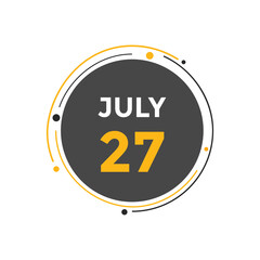 july 27 calendar reminder. 27th july daily calendar icon template. Vector illustration 
