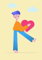 Boy fell in love. Vector flat style illustration. flat cartoon characters. Love. Valentine