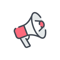 Bullhorn and Announcement color line icon. Speaker and Megaphone vector outline colorful sign.