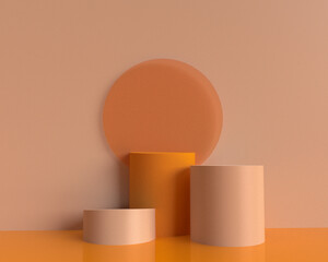 Cylinder 3d Background minimal scene with geometric platform. Orang podium showcase on pedestal modern 3d autumn  product scene 