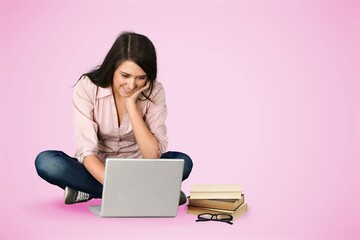 Portrait of young girl, student, studying, education, homework, youth, lifestyle concept