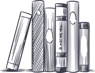 Books standing. Bookstore symbol sketch. Hand drawn bookshelf © YummyBuum