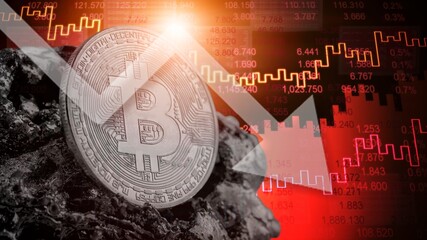 Crypto prices collapse down turn. bitcoin cryptocurrency value drop market concept.
