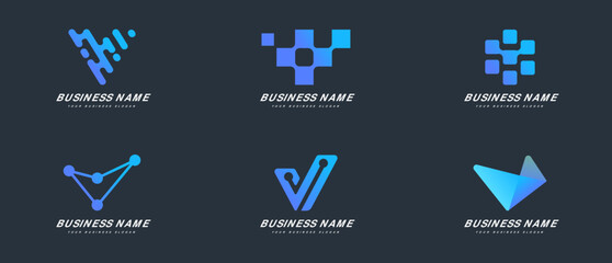 Six alternative digital technology logos with the initials V