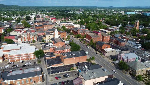 Chillicothe, Ohio, downtown and North side of downtown, aerial drone.