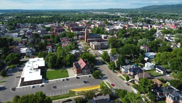 Chillicothe, Ohio, downtown and North side of downtown, aerial drone.