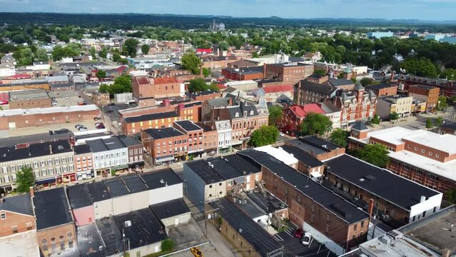 Chillicothe, Ohio, downtown and North side of downtown, aerial drone.