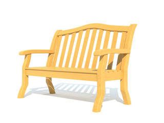 wooden garden park bench 3d render illustration