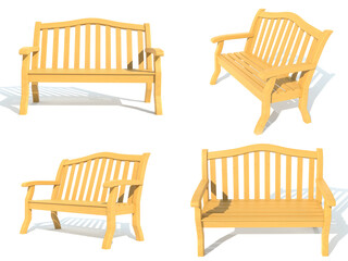 wooden garden park bench 3d render illustration