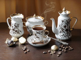 Sweets on the background of coffee still life