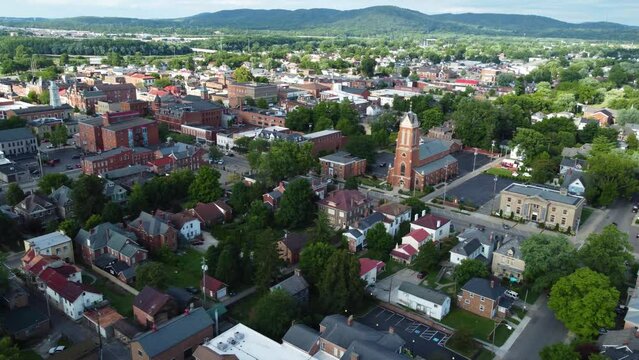 Chillicothe, Ohio, downtown and North side of downtown, aerial drone.