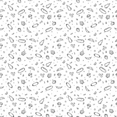 Seamless food pattern. Doodle vector food background. Black and white food illustration