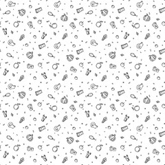 Black and white Seamless food pattern. Doodle vector food background. Black and white food illustration