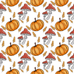 Pattern with illustrations on the theme of autumn and harvest. Vector illustration