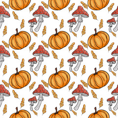 Pattern with illustrations on the theme of autumn and harvest. Vector illustration
