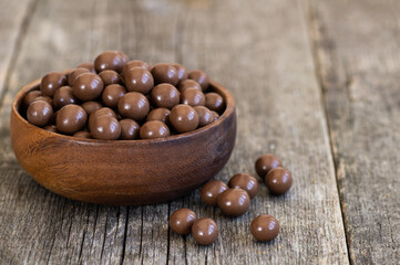 Chocolate covered chickpea, turkish traditional nuts, round small confectionery