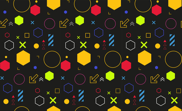 Futuristic colorful seamless pattern vector art with different shapes