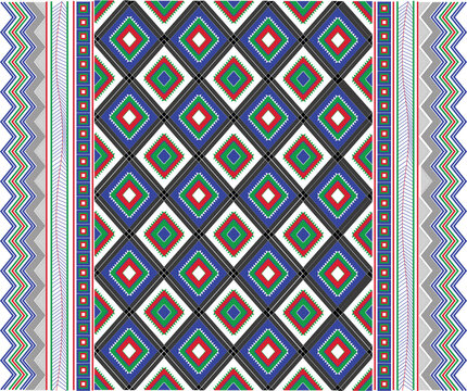 Fabric design art with red, blue and green color used.
