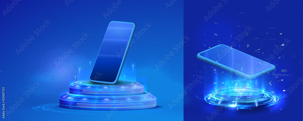 Poster hud, gui futuristic portal, hologram. abstract digital user interface technology. smartphone hangs i