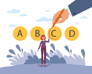 Preparation for test or exam. Educational course, teaching method, examination in school, college or on work, woman learning lessons, Internet quiz or survey vector cartoon flat concept