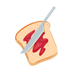 Bread with jam breakfast. Morning sweet dessert, slice bread with fruit topping vector illustration