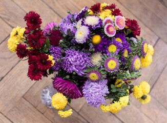 Bouquet of colorful asters and chrysanthemums