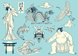 set Hand drawn of Japanese Traditional Objects